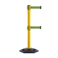 Montour Line Stanchion Dual Belt Barr. Rubber Base Yellow Post 7.5ftOlive Belt MSR630D-YW-OL-75